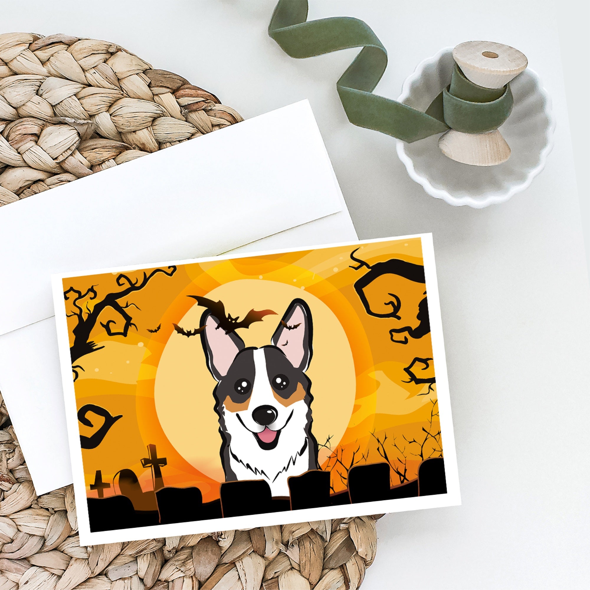 Halloween Tricolor Corgi Greeting Cards And Envelopes Pack Of 8