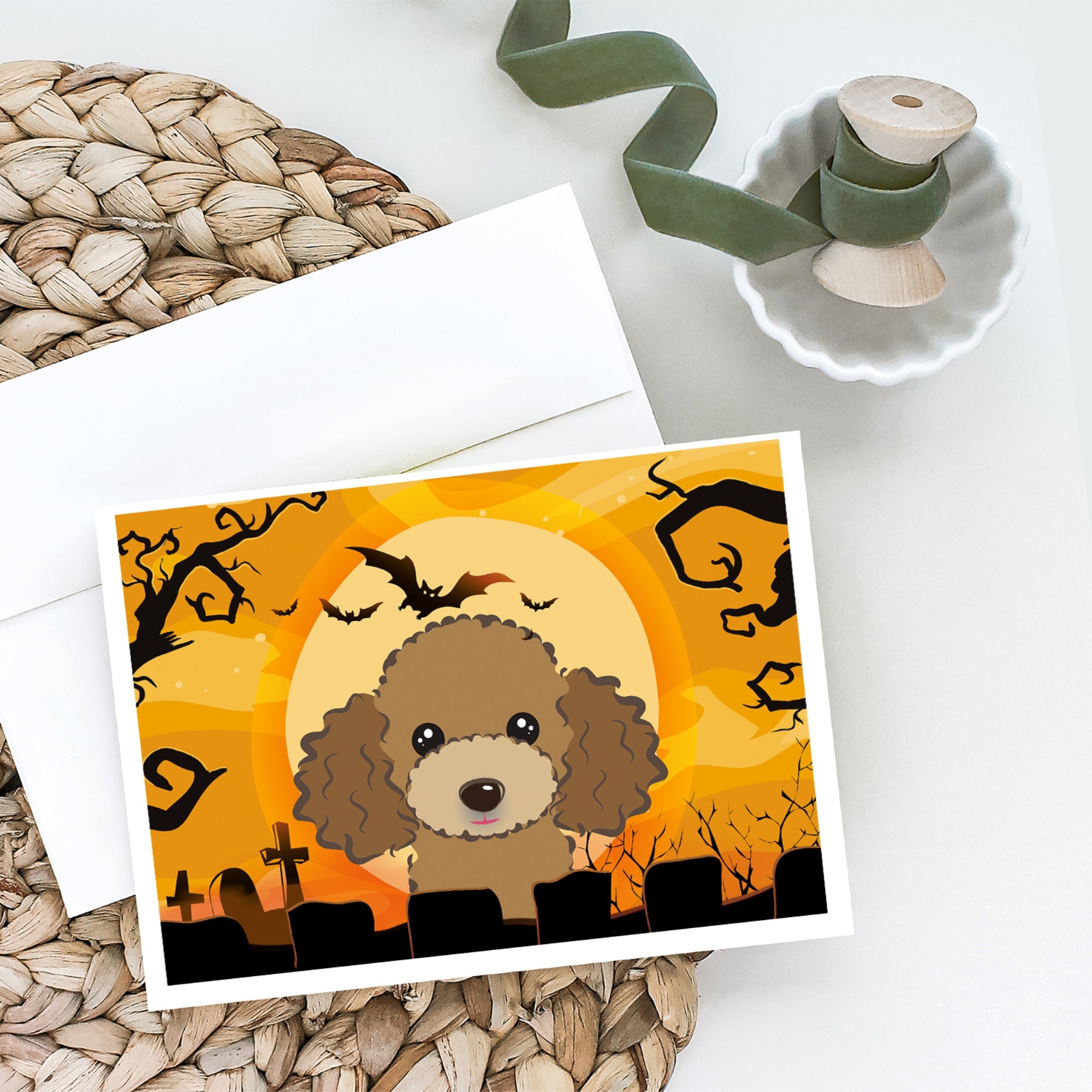 Halloween Chocolate Brown Poodle Greeting Cards And Envelopes Pack Of 8