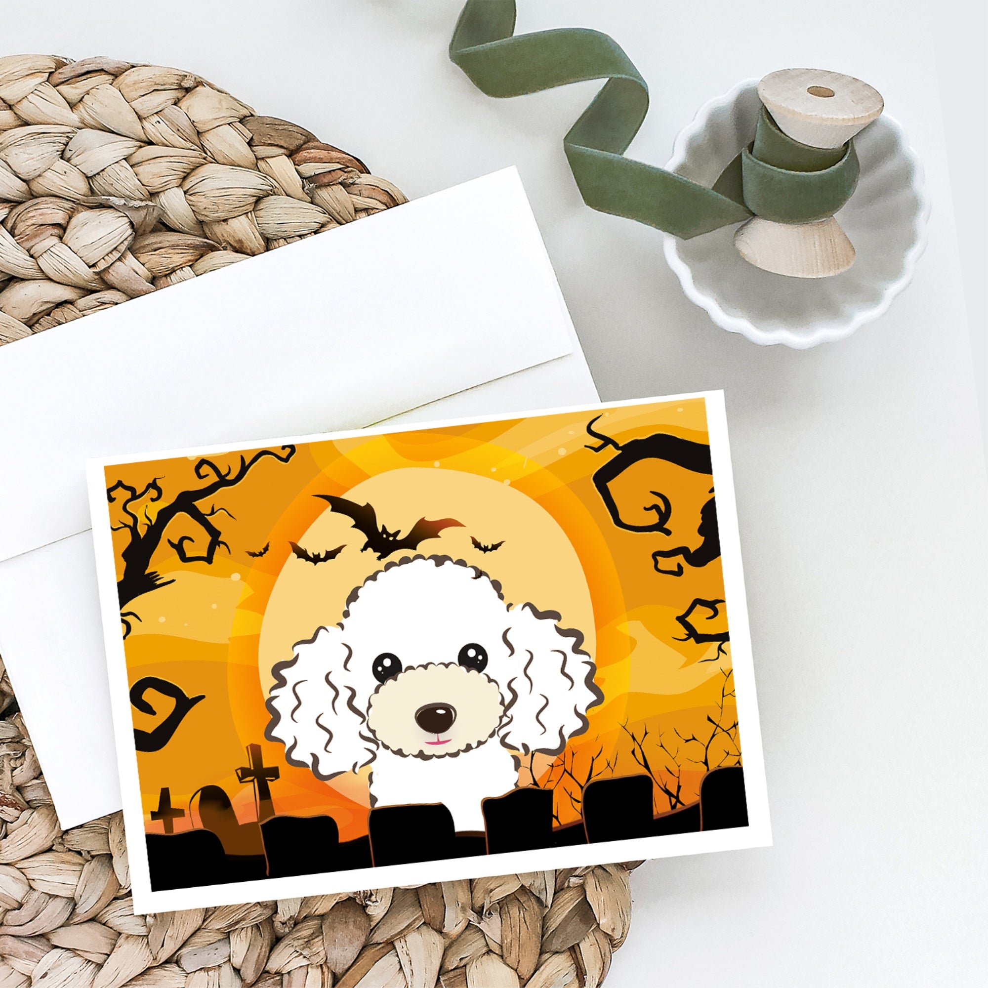 Halloween White Poodle Greeting Cards And Envelopes Pack Of 8