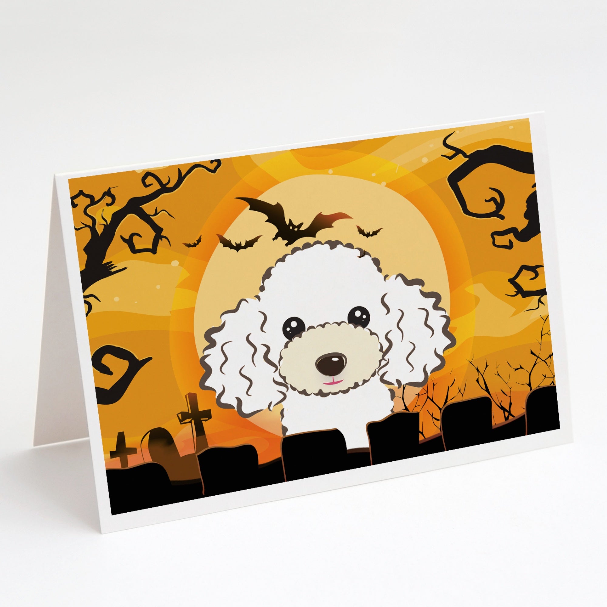 Halloween White Poodle Greeting Cards And Envelopes Pack Of 8
