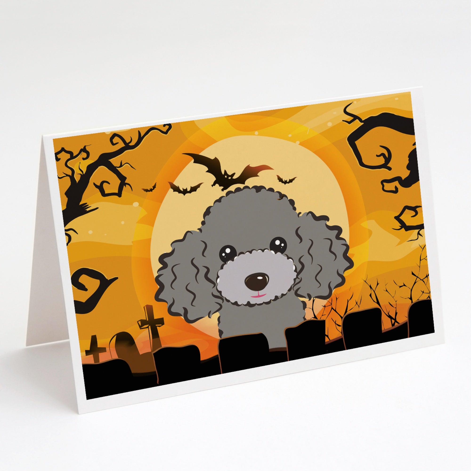 Halloween Silver Gray Poodle Greeting Cards And Envelopes Pack Of 8