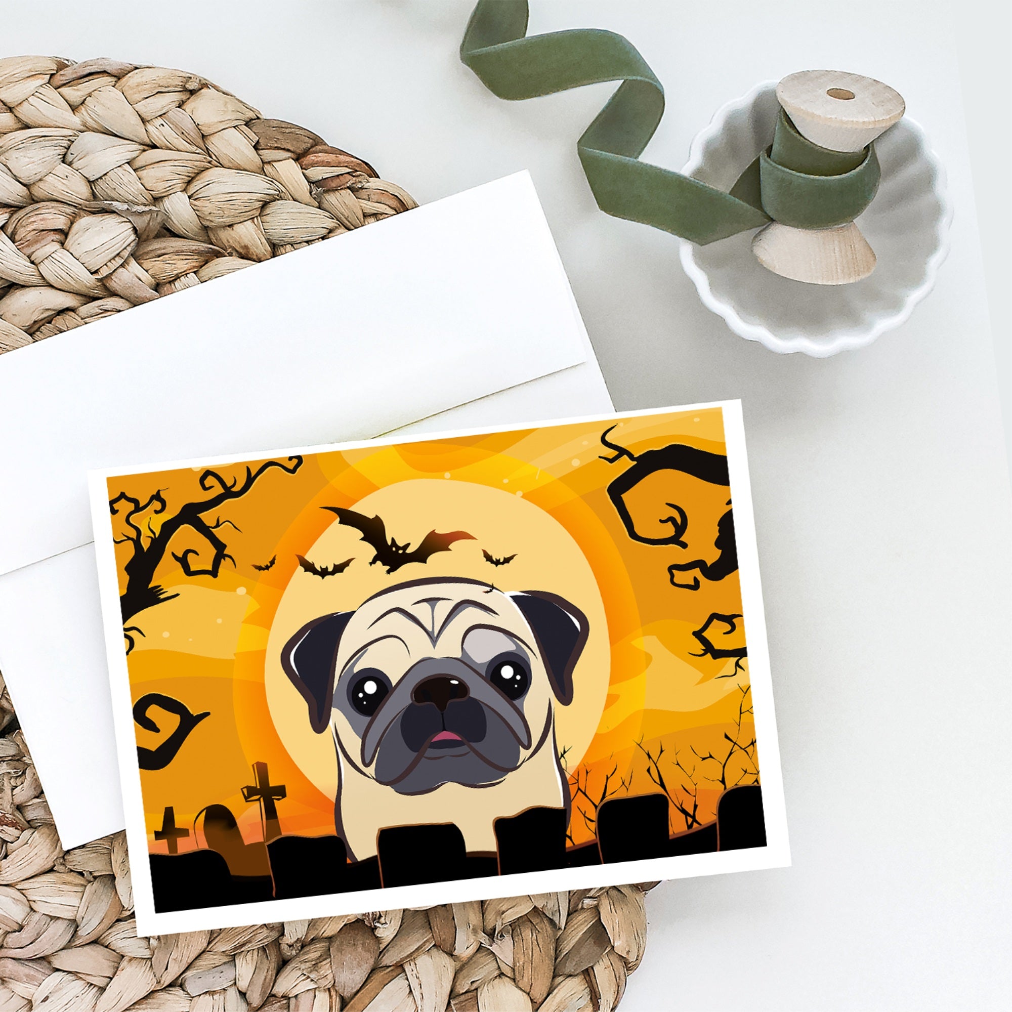 Halloween Fawn Pug Greeting Cards And Envelopes Pack Of 8