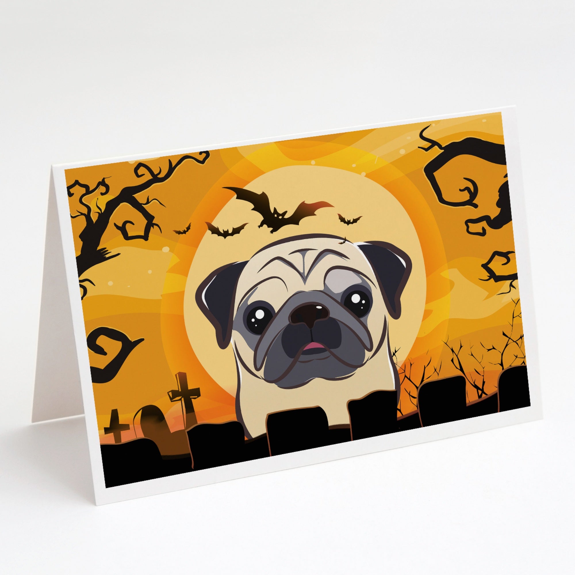 Halloween Fawn Pug Greeting Cards And Envelopes Pack Of 8