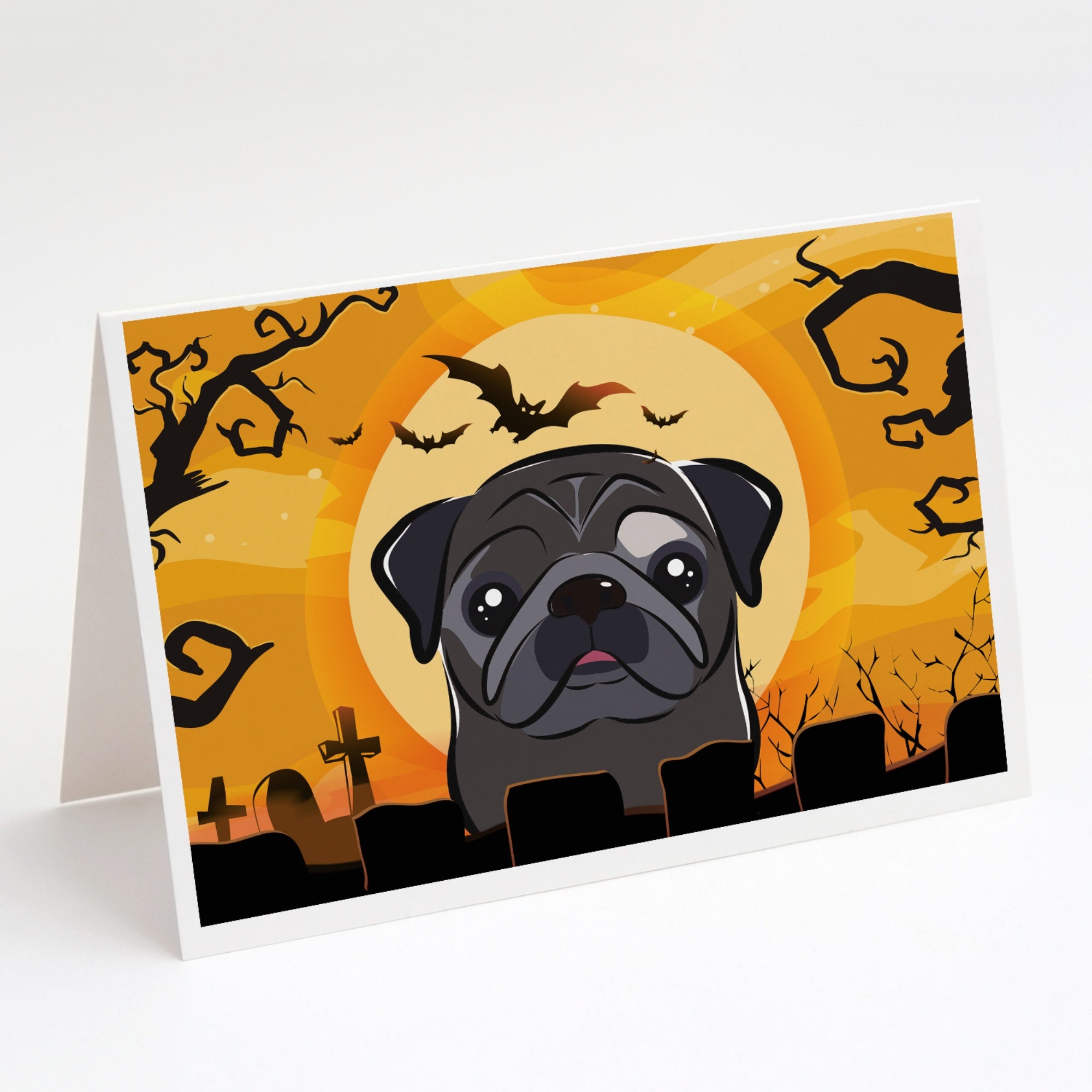 Halloween Black Pug Greeting Cards And Envelopes Pack Of 8