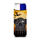Caroline'S Treasures Halloween Black Pug Michelob Ultra Koozies For Slim Cans, Multicolor