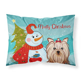 Caroline'S Treasures Bb1824Pillowcase Snowman With Yorkie Yorkshire Terrier Fabric Standard Pillowcase, Large, Multicolor