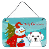 Caroline'S Treasures Snowman With Maltese Wall Or Door Hanging Prints Bb1828Ds812, 8Hx12W