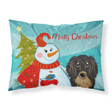 Caroline'S Treasures Bb1833Pillowcase Snowman With Longhair Black And Tan Dachshund Fabric Standard Pillowcase, Large, Multico