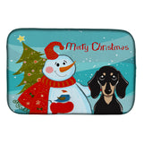 Caroline'S Treasures Snowman With Smooth Black And Tan Dachshund Dish Drying Mat, 14 X 21