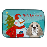 Caroline'S Treasures Snowman With Cocker Spaniel Dish Drying Mat, 14 X 21