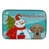 Caroline'S Treasures Snowman With Wirehaired Dachshund Dish Drying Mat, 14 X 21