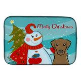 Caroline'S Treasures Snowman With Chocolate Labrador Dish Drying Mat, 14 X 21