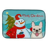 Caroline'S Treasures Snowman With French Bulldog Dish Drying Mat, 14 X 21