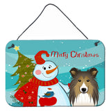 Caroline'S Treasures Snowman With Sheltie Wall Or Door Hanging Prints Bb1862Ds812, 8Hx12W