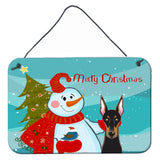 Caroline'S Treasures Snowman With Doberman Wall Or Door Hanging Prints Bb1865Ds812, 8Hx12W, Multicolor