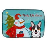 Caroline'S Treasures Snowman With Tricolor Corgi Dish Drying Mat, 14 X 21