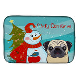 Caroline'S Treasures Snowman With Fawn Pug Dish Drying Mat, 14 X 21