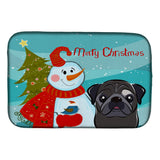 Caroline'S Treasures Snowman With Black Pug Dish Drying Mat, 14 X 21