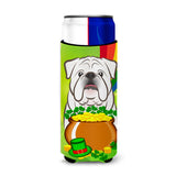 Caroline'S Treasures Bb1964Muk White English Bulldog St. Patrick'S Day Michelob Ultra Koozies For Slim Cans, Multicolor
