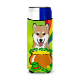 Caroline'S Treasures Bb1969Muk Shiba Inu St. Patrick'S Day Michelob Ultra Koozies For Slim Cans, Multicolor