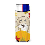 Caroline'S Treasures Bb2018Muk Longhair Crme Dachshund Thanksgiving Michelob Ultra Koozies For Slim Cans, Multicolor