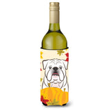 Caroline'S Treasures Bb2026Literk White English Bulldog Thanksgiving Wine Bottle Hugger Koozie, 750Ml, Multicolor