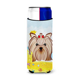 Caroline'S Treasures Bb2072Muk Yorkie Yorkshire Terrier Summer Beach Michelob Ultra Koozies For Slim Cans, Multicolor