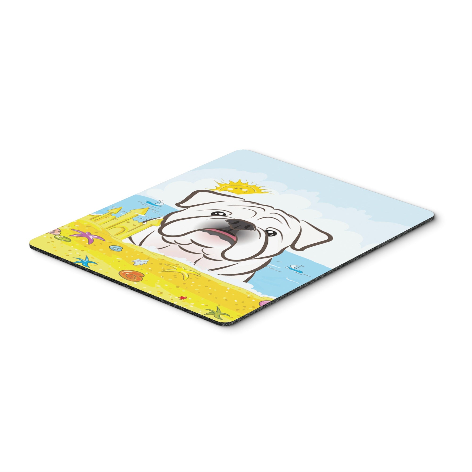 Caroline'S Treasures White English Bulldog Summer Beach Mouse Pad, Hot Pad Or Trivet, Multicolor (Bb2088Mp)