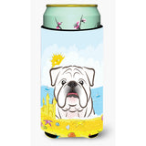 Caroline'S Treasures Bb2088Tbc White English Bulldog Summer Beach Tall Boy Hugger Koozie, Multicolor