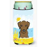 Caroline'S Treasures Bb2102Tbc Chocolate Labrador Summer Beach Tall Boy Hugger Koozie, Multicolor