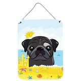 Caroline'S Treasures Black Pug Summer Beach Wall Or Door Hanging Prints Bb2131Ds1216, 16Hx12W, Multicolor
