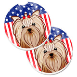Caroline'S Treasures American Flag & Yorkie Yorkishire Terrier Set Of 2 Cup Holder Car Coasters Bb2134Carc, 2.56, Multicolor