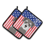 Caroline'S Treasures American Flag & Schnauzer Pair Of Pot Holders Bb2136Pthd, 7.5Hx7.5W, Multicolor