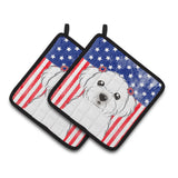 Caroline'S Treasures American Flag & Maltese Pair Of Pot Holders Bb2138Pthd, 7.5Hx7.5W, Multicolor