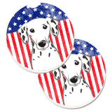 Caroline'S Treasures American Flag & Dalmatian Set Of 2 Cup Holder Car Coasters Bb2140Carc, 2.56, Multicolor