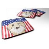 Caroline'S Treasures Bb2142Fc American Flag And Longhair Creme Dachshund Foam Coaster (Set Of 4), 3.5, Multicolor