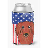 Caroline'S Treasures Bb2144Cc American Flag And Longhair Red Dachshund Can Or Bottle Hugger, Multicolor