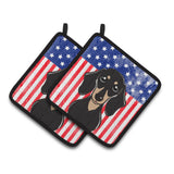 Caroline'S Treasures American Flag & Smooth Black & Tan Dachshund Pair Of Pot Holders Bb2145Pthd, 7.5Hx7.5W, Multicolor