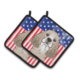 Caroline'S Treasures American Flag & Cocker Spaniel Pair Of Pot Holders Bb2146Pthd, 7.5Hx7.5W, Multicolor