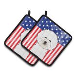 Caroline'S Treasures American Flag & Bichon Frise Pair Of Pot Holders Bb2147Pthd, 7.5Hx7.5W, Multicolor