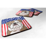 Caroline'S Treasures Bb2149Fc American Flag And English Bulldog Foam Coaster (Set Of 4), 3.5, Multicolor
