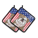 Caroline'S Treasures American Flag & English Bulldog Pair Of Pot Holders Bb2149Pthd, 7.5Hx7.5W, Multicolor