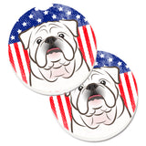 Caroline'S Treasures American Flag & White English Bulldog Set Of 2 Cup Holder Car Coasters Bb2150Carc, 2.56, Multicolor