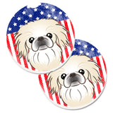 Caroline'S Treasures American Flag & Pekingese Set Of 2 Cup Holder Car Coasters Bb2151Carc, 2.56, Multicolor
