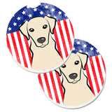 Caroline'S Treasures American Flag & Yellow Labrador Set Of 2 Cup Holder Car Coasters Bb2152Carc, 2.56, Multicolor