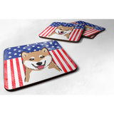 Caroline'S Treasures Bb2155Fc American Flag And Shiba Inu Foam Coaster (Set Of 4), 3.5, Multicolor