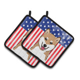 Caroline'S Treasures American Flag & Shiba Inu Pair Of Pot Holders Bb2155Pthd, 7.5Hx7.5W, Multicolor