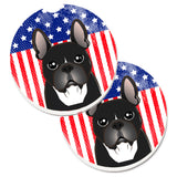 Caroline'S Treasures American Flag & French Bulldog Set Of 2 Cup Holder Car Coasters Bb2157Carc, 2.56, Multicolor