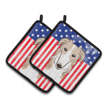 Caroline'S Treasures American Flag & Borzoi Pair Of Pot Holders Bb2158Pthd, 7.5Hx7.5W, Multicolor