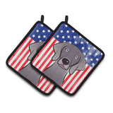 Caroline'S Treasures American Flag & Weimaraner Pair Of Pot Holders Bb2161Pthd, 7.5Hx7.5W, Multicolor